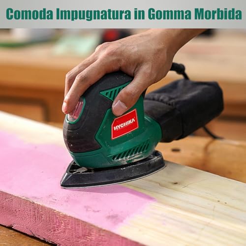 HYCHIKA Wood Sander, 200W Mouse Sander, 14000RPM with Dust Collection, 12pcs Sanding Cards (240/120/80 Grains, for Multiple Angles, Wood, Metal, Electric Cable