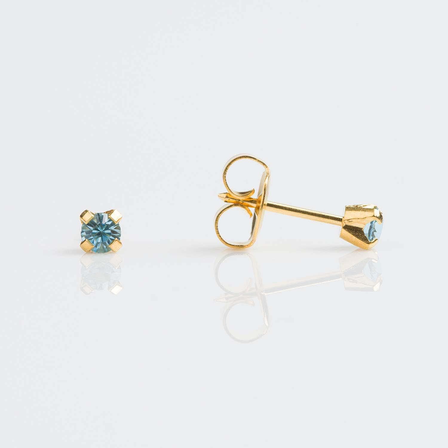 Tiny Tips Kids Earrings 3mm | Cubic Zirconia Birthstone Studs | Hypoallergenic and Nickel Free Jewelry for Sensitive Ears | Birthday Gift for Little Girls | Gold Plated Post