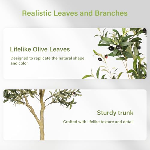 FEELEAD 6ft Faux Olive Tree – Tall Artificial Olive Tree 180cm with Natural Trunk, Fake Olive Tree Indoor Decor, Olive Plant Artificial Indoor for Home and Office