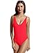 zeraca Women's High Cut Thin Strap One Piece Swimsuit Monikini (M10, Red Ignite)