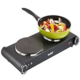 VonShef Premium Electrical Double Hot Plate / Table Top Hob 1800W - Stainless Steel - Black