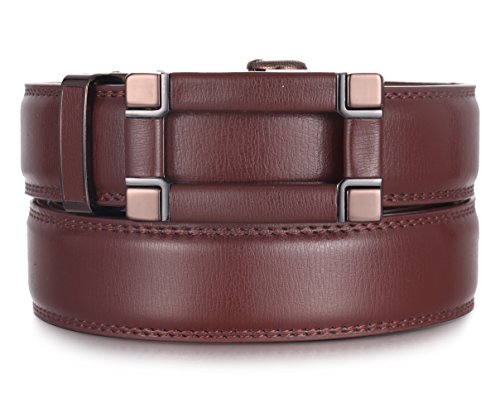 Marino Ratchet Click Belts for Men - Mens Comfort Genuine Leather Dress Belt - with Automatic Buckle, Enclosed in an Elegant Gift Box - Brown - Adjustable from 38" to 54" Waist