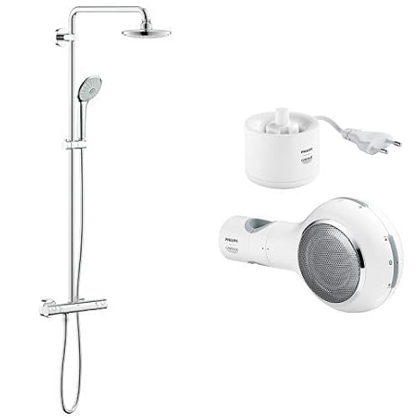 GROHE Euphoria , Duschsystem mit Brausethermostat und Aquatunes Bluetooth Lautsprecher , WASSERDICHT , BUNDLE