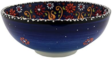 Handmade Ceramic Decorative Soup and Cereal Bowls - Set of 2 - different colors and patterns - 6 inch - 16 oz great serving Bowls (Aegean dark blue)