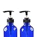 Two Blue Glass Bottle Bottles with Plastic Pump. Eco-friendly 8oz 8 oz Refillable Bottle for Cooking Sauces,Essential Oils,Lotions,Organic Beauty Products(Two Chalkboard Labels free)