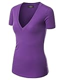 WT3 Womens Basic Fitted Soft Short Sleeve Deep V Neck T Shirt XL PURPLE