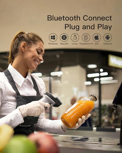 Inateck Bluetooth Barcode Scanner, 1 Charge 180 Days Standby, 115FT Range, Automatic Fast and Precise scanning, BCST-70 | Fast & Precise 1D Scanning, TPU Protective Case, 6ft Drop-Resistant, Editable Prefix/Suffix, Hide Barcode