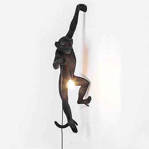 SEEKSUNG Wall Wash Lights, Animal Monkey Resin Wall Lamp, Solid Thickening Process, Restaurant Decoration Lamp, E27 Screw Mouth, Monkey Width 37cm, Height 76.5cm, Black