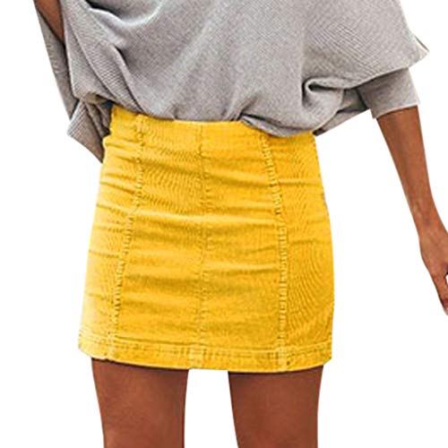 VICCKI Women Casual Sexy High Waist Pencil Zipper Bodycon Hip Short Mini Skirt Yellow