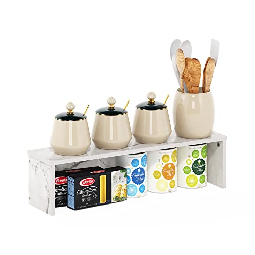 Furinno HELENA Kitchen Countertop Organizer, 23-Inch Kitchen Counter Shelves, Stackable Organizer Shelf, Spice Rack for Kitchen, Pantry, Coffee Bar, Marble White