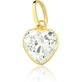 Carol Jewelry 18k Solid Yellow Gold Synthetic White Cubic Zircon Heart Shaped Pendant for Womans and Men