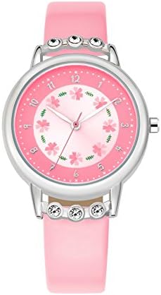 Kids Time Teacher Wrist Watch Student Analog PU Band Watches Pink
