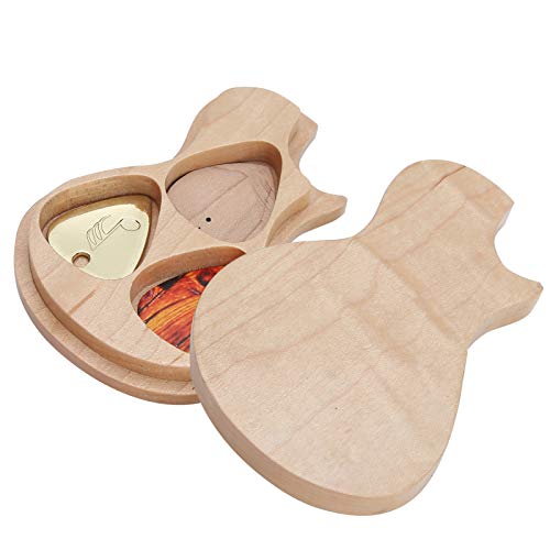 Wood Guitar Pick Box, Maple Solid Wood Box Guitar Pick Holder with 3 Picks Guitarist Gifts Musical Instrument Accessories