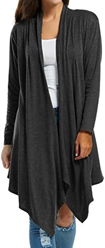 Womens Pleated Back Drape Open Front Cardigan Asymmetrical Waterfall Long Jacket