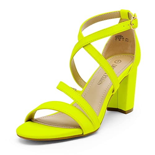 DREAM PAIRS Women's Neon Lime Nubuck Open Toe Cross