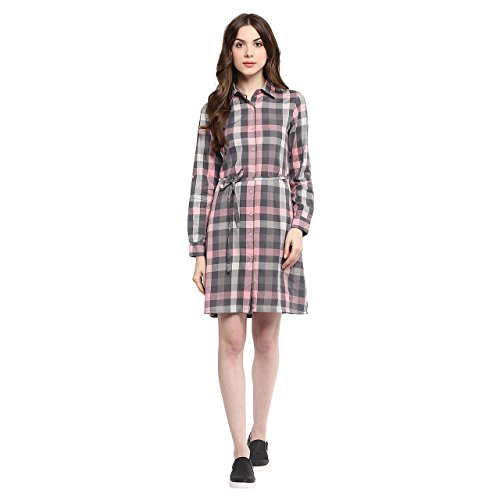 pink check shirt dress