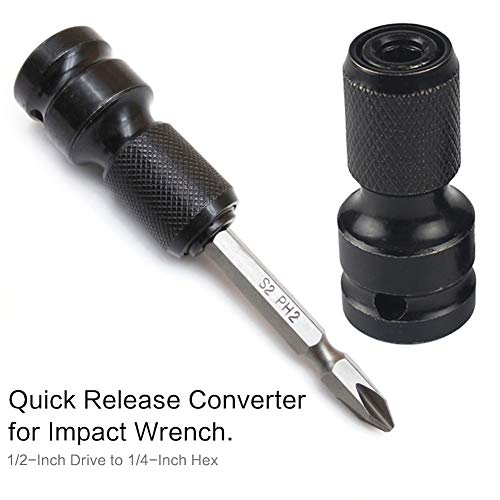 Maslin 1Pc 1/4" Hex Shank Drill Chuck Conversion Kit Converter Impact Driver 1/2" Square Quick Change Adapter Converts Air Power Wrench