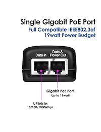 icreatin 48 V19 W Power Over Ethernet Gigabit PoE injector Fuente de alimentación de enchufe de pared, 1000 Mbps IEEE 802.3 af Compliant, hasta 100 metros (328 pies)