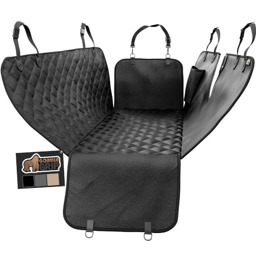 Gorilla Grip 600D Heavy Duty Dog Car Seat Cover for Back Seat, Dog Travel Accessories, Tear Resistant Pet Hammock Protector with Non Slip Grip Dot Backing, Easy Clean Dogs Muddy Paws, Sedan SUV Black