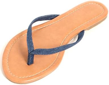 REVENINE Women's T-Strap Thong Flip Flop Sandals Denim 7