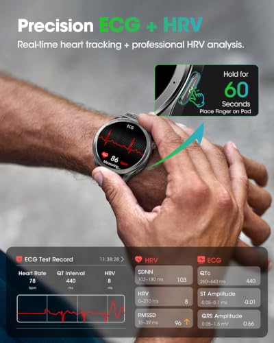 Men's Smart Watch with ECG, VFC, Microcheck, Blood Pressure, AI-GPT, SOS Call, 24H Sleep/Heart Rate/SpO2, 120+ Sports Modes, Flashlight, 5ATM Smartwatch for Android iOS Black
