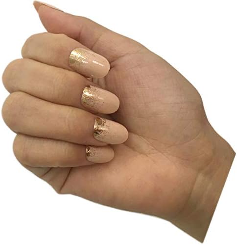 False Nails Nude& Gold Glitter Nail Tip Design Full Cover Nails