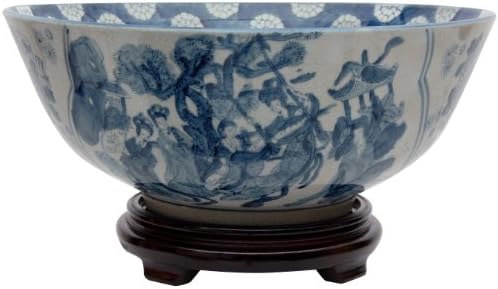 Oriental Furniture 14" Ladies Blue & White Porcelain Bowl