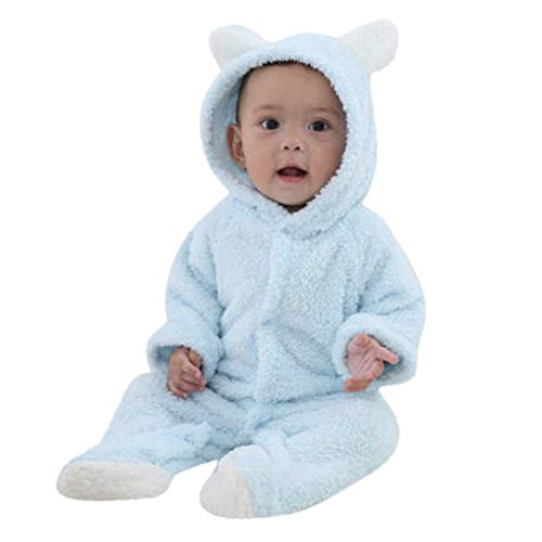 Sharemen Baby Boy Girl Cute Hooded Romper Bodysuit Clothes (0-3 Months, Light Blue)