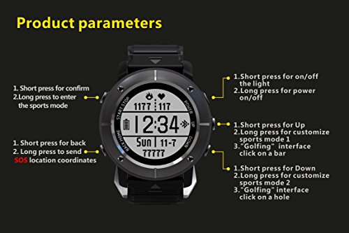 Smart Watch,Outdoor sports running IP68 waterproof The treadmill Watch with Global PositioningThe System,Heart Rate,Compass,Pedometer for IOS Iphone,Android (Black-80C)