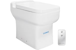 FLODREAM 600 Watt Compact One Piece Toilet with Macerator Pump For Basement Bathroom, Powerful & Quiet Dual Flush Modern Toilet, Rear Outlet Toilet & Soft Closing Seat Include, White