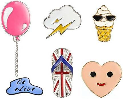 Fantas Casto 6 Pcs Women Girls Fun Cute Enamel Emoji Pins Set Brooch Pin badge patches for Clothes/bags