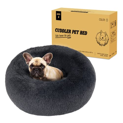 SAVFOX Plush Calming Dog Beds, Donut Dog Bed for Small Dogs, Medium