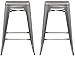 Poly and Bark Trattoria 24 Inch Counter Height Industrial Metal Bar Stool in Polished Gunmetal (Set of 2)