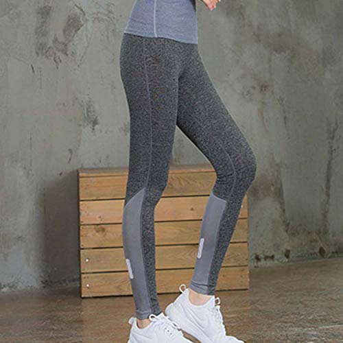 FKSESG Leggings Women's Fitness Yoga Pants Reflective Strip Night Running Fast-Drying Pants Gray - Thumbnail 3