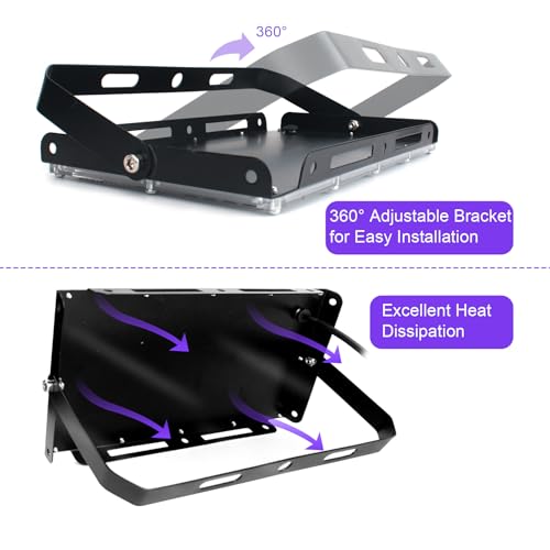 MEEKBOS 300W UV LED Floodlight, 395nm Black Light, IP65 Waterproof, Powerful UV Lamp for Fluorescent Party, Blacklight, Fluorescent Poster, Birthday, Halloween (4 Pieces)