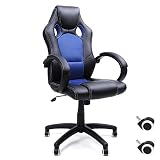 Songmics Racing Silla de escritorio computadora oficina Ergonómica Regulable PU Metal cromado 111-121 cm Negro-Azul OBG56L