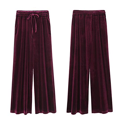 Sunmoot Wide Leg Pant for Women Plus Size Causal Loose Gold Velvet Drawstring Trousers