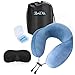 3InDn Comfortable Travel Pillow 100% Pure Memory Foam Anti-Bacteria Neck Pillow Airplane Train Car Portable Travel Kit with Ultra Velour Cover 3D Sleeping Mask Memory Foam Earplugs