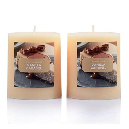 Lighthaus Candles Richly Scented Pillar Candles Vanilla Fragrance and Buttery Caramel Melting Together Candles, Set of 2