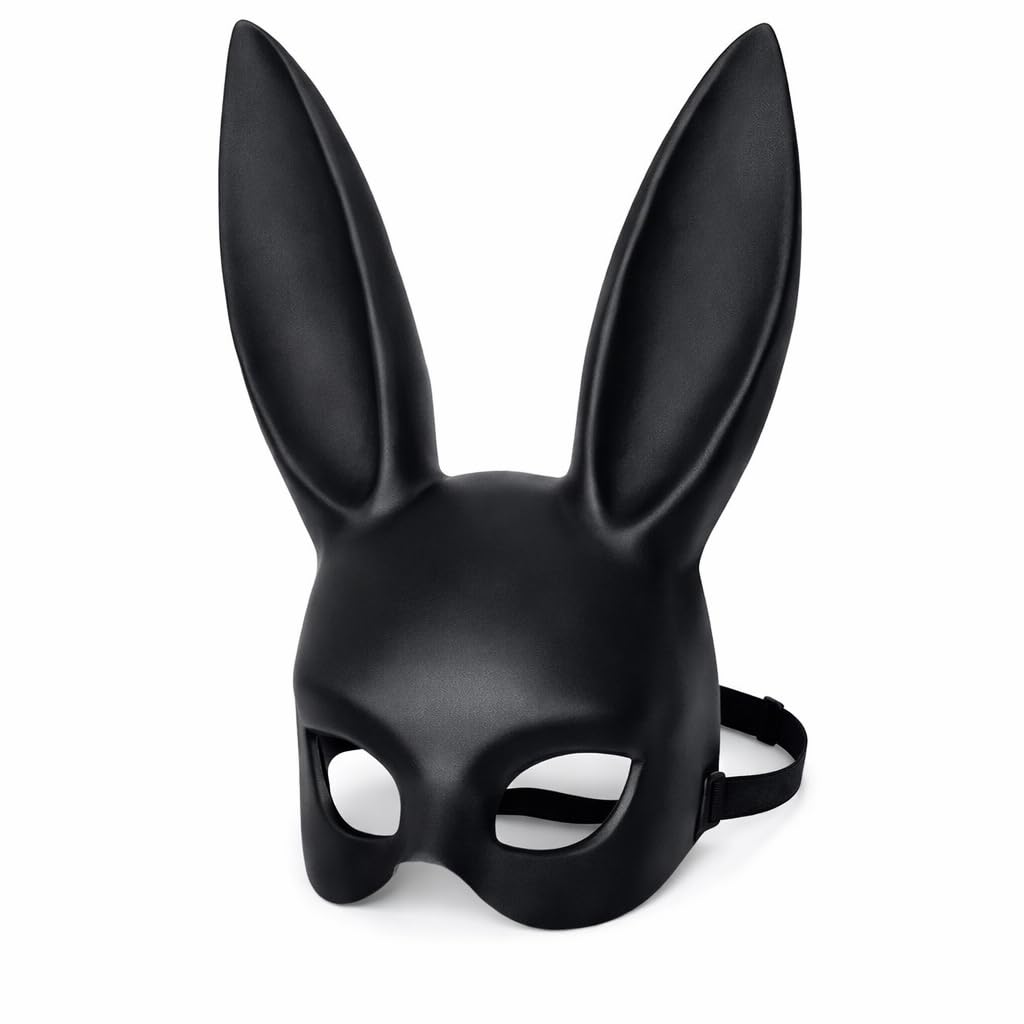 eBoutik - Black Sexy Bunny Mask for Women – Hen Party & Easter Costume Rabbit Ear Masquerade Mask with Adjustable Strap – Adult Fancy Dress Accessory
