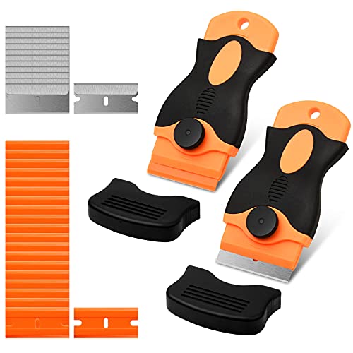 Schaber Ceranfeld, 2 Stücke orangefarben Ceranfeld Kratzer mit 32 Stücke Ersatzklingen für Küche und Glaskeramik