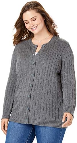 Woman Within Womens Plus Size Cable Knit Cardigan Sweater Clothing, Shoes u0026  Jewelry