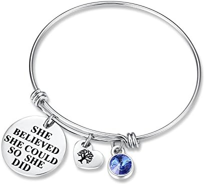 September Birthstone Charm Bracelet - She Believed She Could So She Did Bracelets, Birthday Jewelry Gifts Heart Tree of Life for women girls her mom mother daughter wife sister friendship (Sapphire)