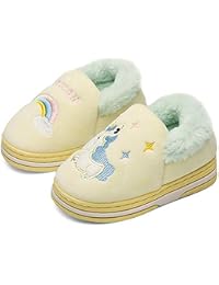 Boys Girls Warm Fluffy House Slippers Toddler Kids Fuzzy Indoor Bedroom Shoes (8.5-9.5 Toddler, Yellow)