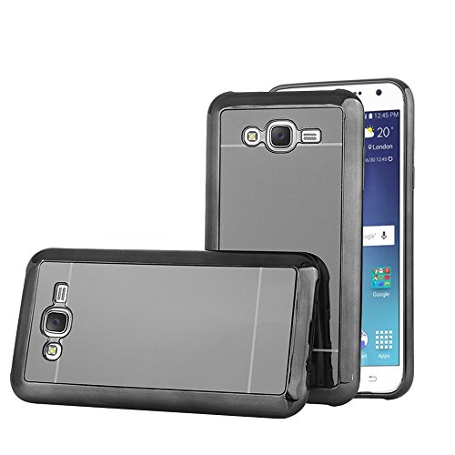 TabPow Galaxy J7 Case, Improved Mirror Reflection, Scratch-Resistant Bling Luxury Slim TPU PC Case Cover For Samsung Galaxy J7 J700 - Gunmetal Grey