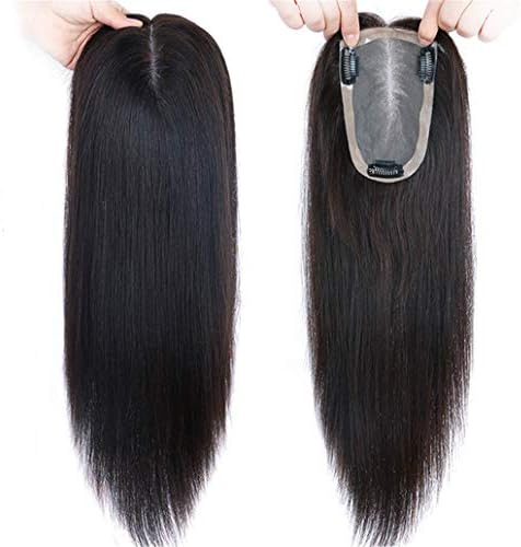 100% Real Human Hair Toppers Hand Tied Clip in Mono Crown Top Hairpieces Wiglet for Women, 14" Light Brown