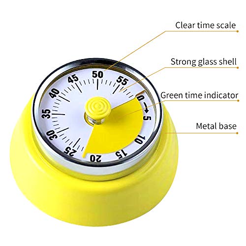 Kitchen Timer, Kitchen Countdown Cooking Timer Reminder, No Battery Required Magnetic Time Management Timer (Mechanical-Yellow)