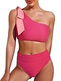 Swmmer Liket Women High Waisted Bikini One Shoulder