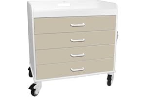 TrippNT 51138 Polyethylene Extra Wide Compact Locking Cart, 27" Width x 27" Height x 17" Depth, 4 Drawers, Almond