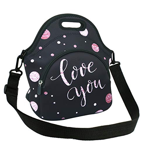 Black Neoprene Lunch Bag with Zipper Pocket & Strap Waterproof for Women Men Teens Boys Girls - //coolthings.us